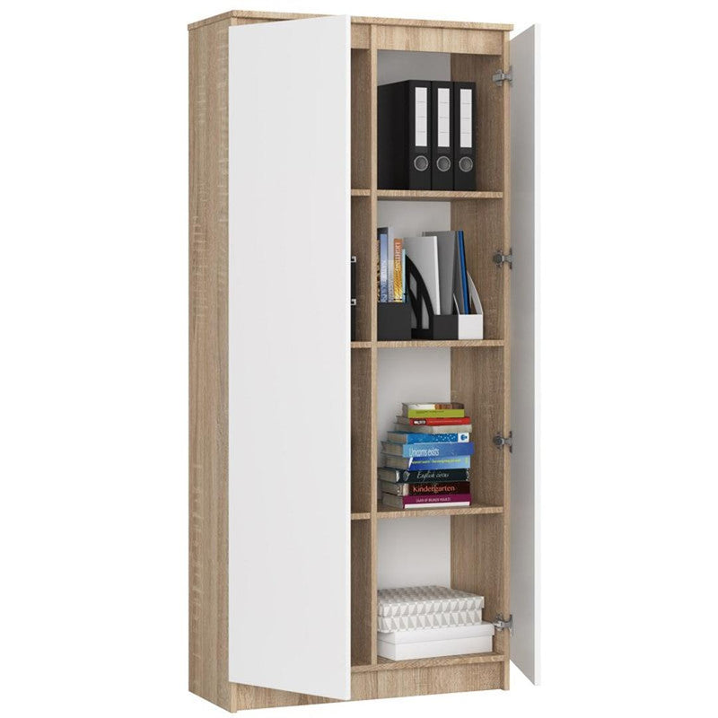 Dulap biblioteca cu 2 usi 8 rafturi 80 x 180 x 35 cm sonoma, alb