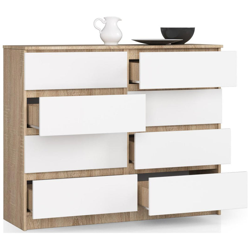 Comoda cu 8 sertare 120 x 40 x 99 cm sonoma, alb