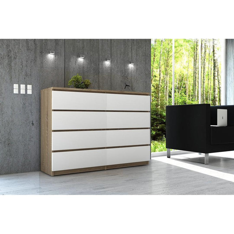 Comoda cu 8 sertare 120 x 40 x 99 cm sonoma, alb