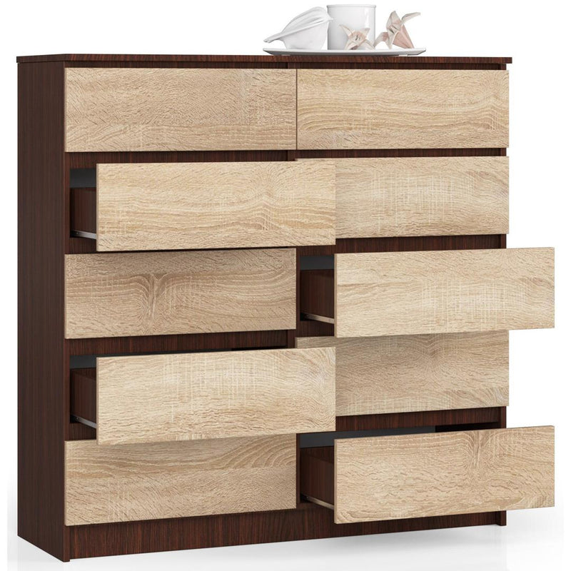 Comoda cu 10 sertare 120 x 121 x 40 cm wenge, sonoma