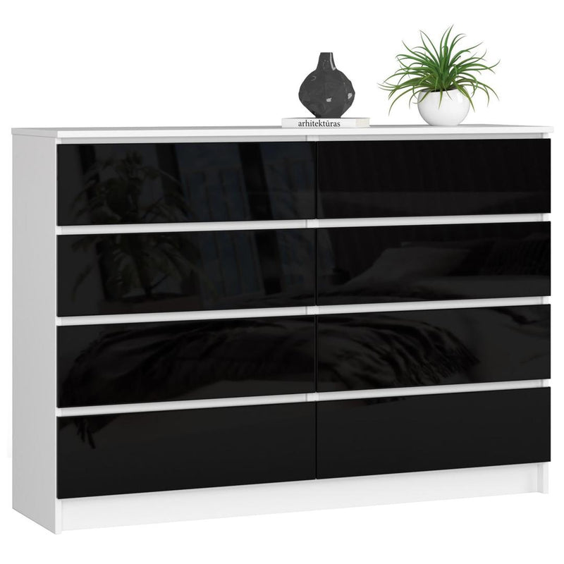 Comoda 8 sertare 138 x 99 x 40 alb, negru