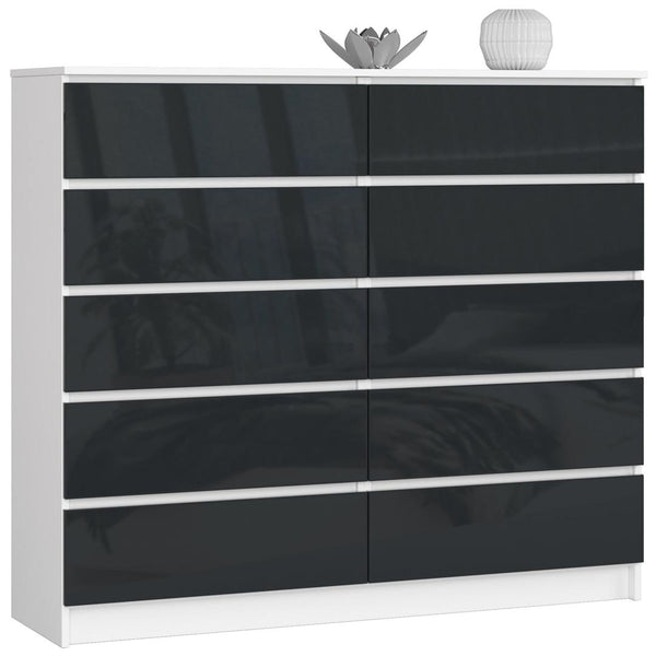 Comoda 10 sertare 138 x 121 x 40 alb, negru