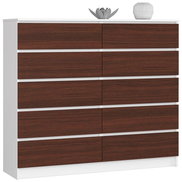 Comoda cu 10 sertare 138 x 121 x 40 alb, wenge