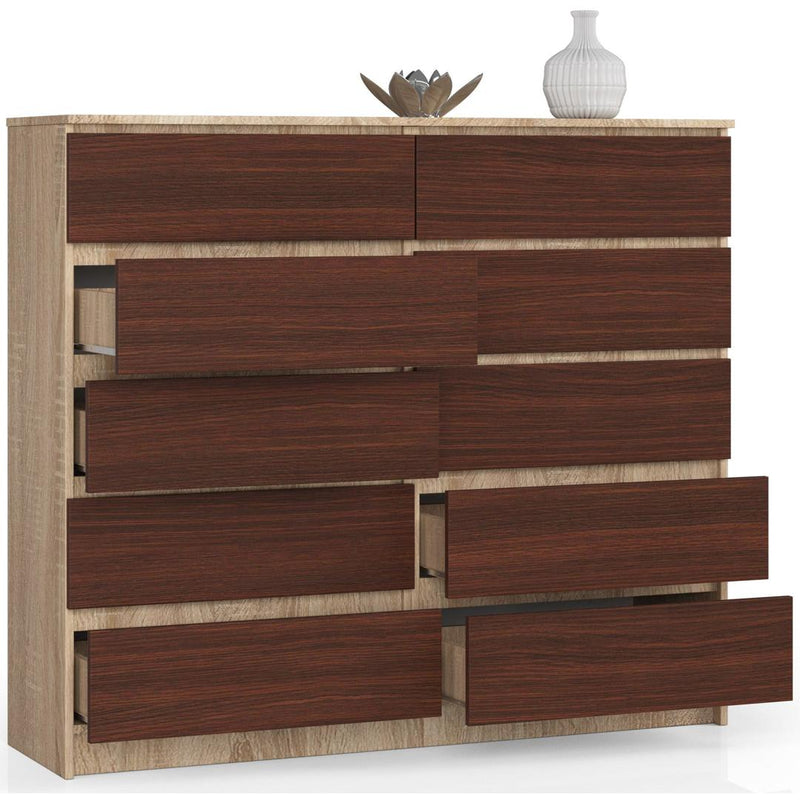 Comoda cu 10 sertare 138 x 121 x 40 cm sonoma, wenge