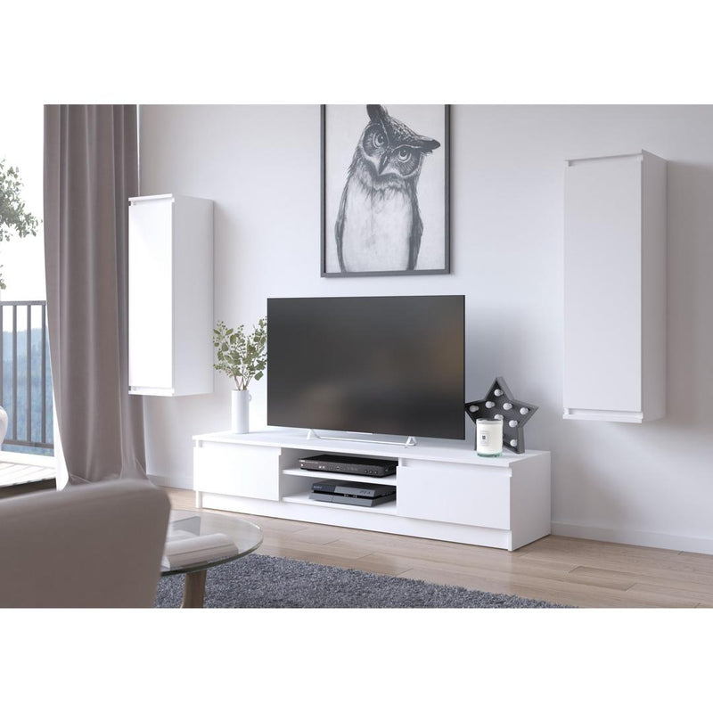 Set mobilier 2 dulapuri tip corp vertical si comoda televizor 240 x 140 x 40 alb