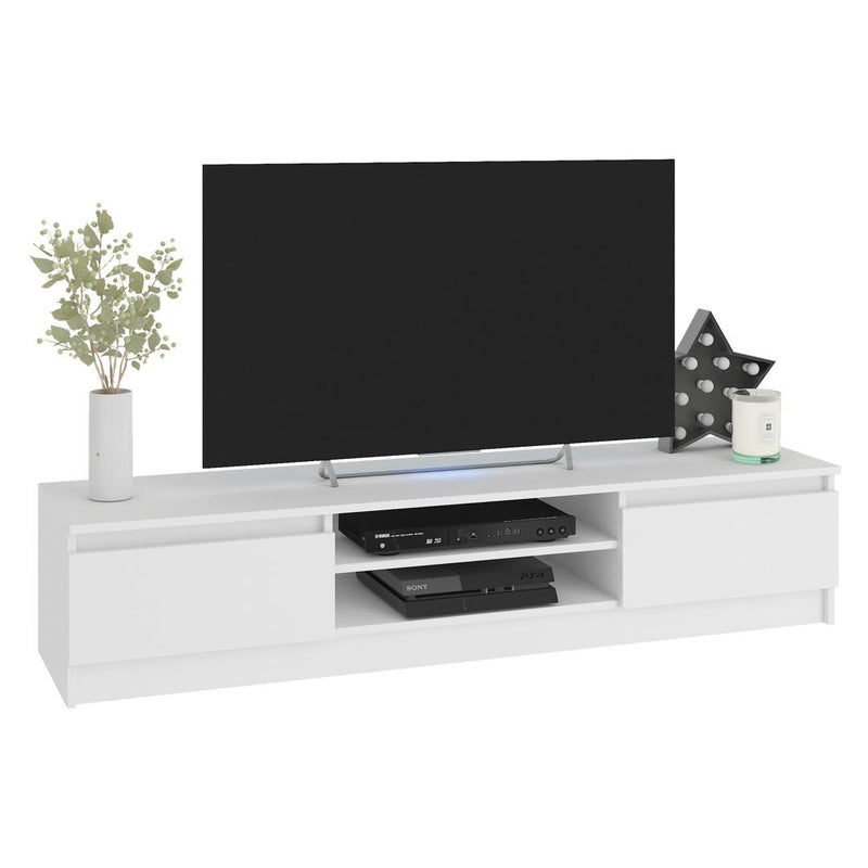 Set mobilier living cu 2 dulapuri tip corp vertical si comoda televizor 240 x 140 x 40 cm alb