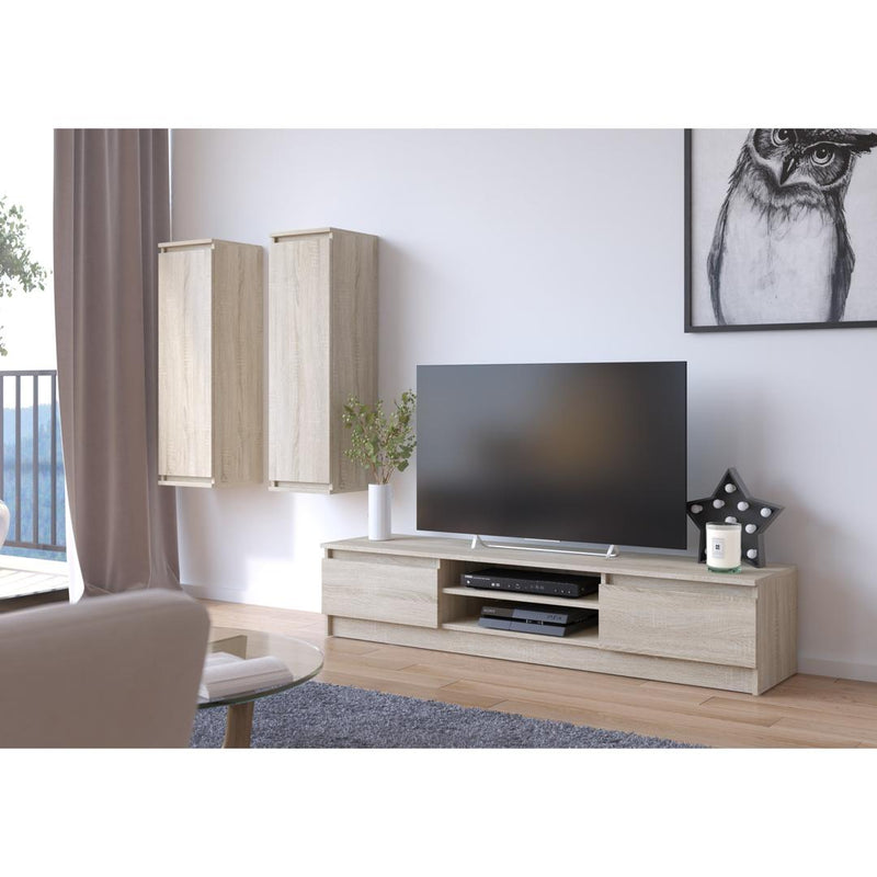 Set mobilier living cu 2 dulapuri tip corp vertical si comoda televizor 240 x 140 x 40 cm sonoma