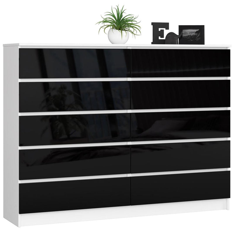 Comoda 10 sertare 160 x 121 x 40 alb, negru