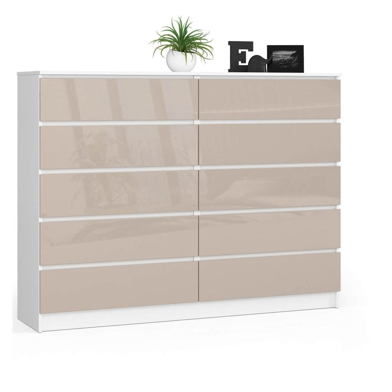 Comoda cu 10 sertare 160 x 121 x 40 alb, capuccino