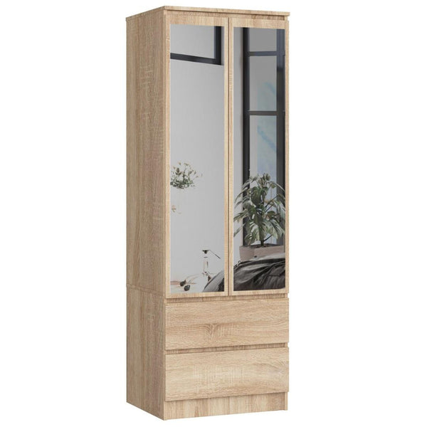 Dulap de dormitor Star cu 2 usi 2 sertare cu oglinda 60 x 180 x 51 stejar