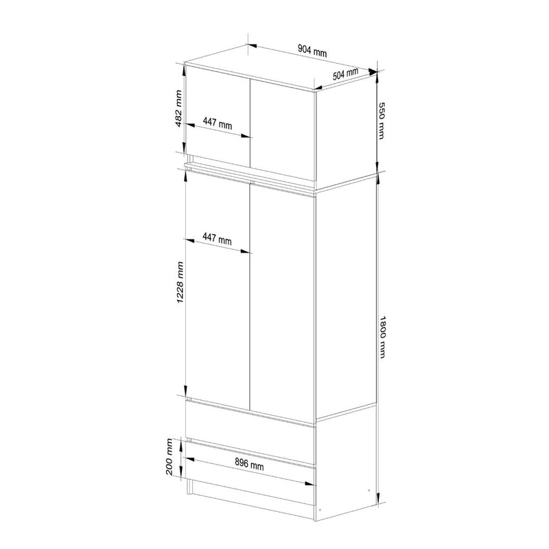 Dulap haine cu extensie cu 4 usi si 2 sertare 90 x 234 x 51 cm alb, capuccino