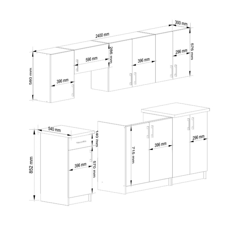 Set mobila de bucatarie Lima 240 x 203 x 44.5 cm alb, sonoma