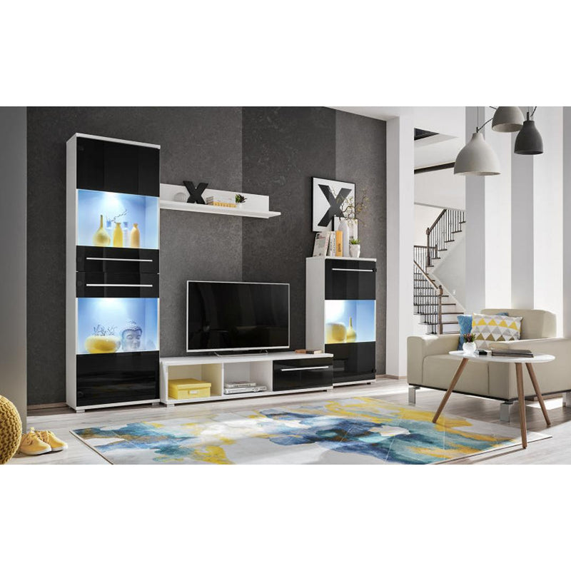 Set mobilier living Lippi 3 190 x 44 alb, negru