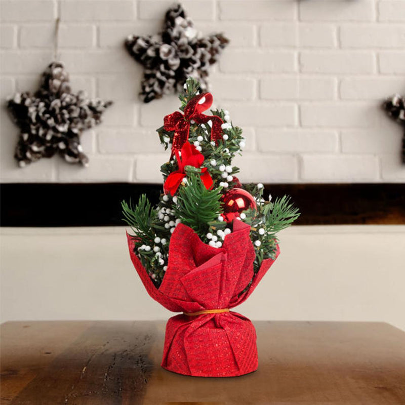 Brad Artificial Mini cu Ornamente - 20 cm - Roșu