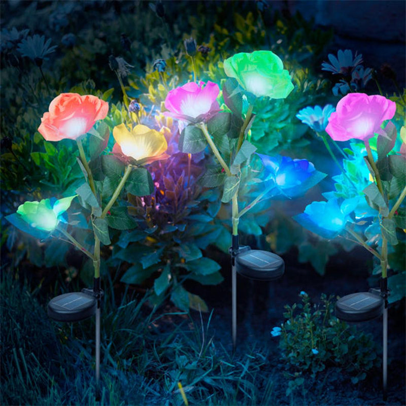 Lampa Solara cu Tarus - Model Floare - Trandafir Alb si Rosu, LED RGB - 70 cm - 2 buc/pachet