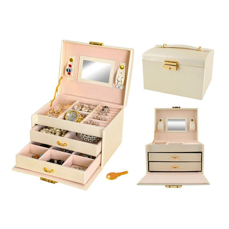 Cutie de bijuterii cu sistem de inchidere cu cheie - Bej