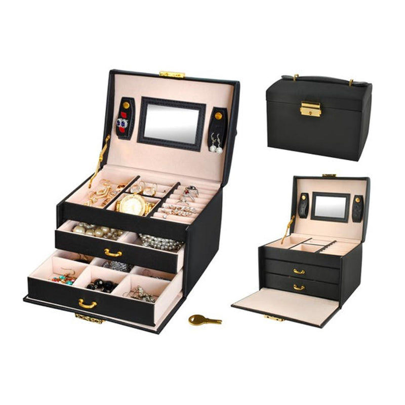 Cutie de bijuterii cu sistem de inchidere cu cheie - Negru