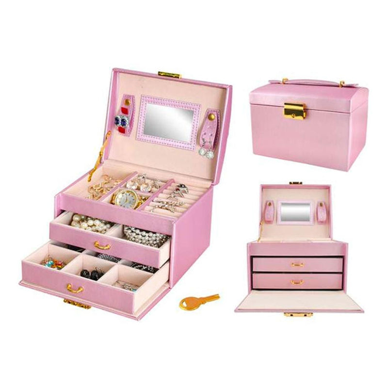 Cutie de bijuterii cu sistem de inchidere cu cheie - Roz