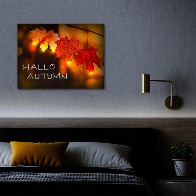 Tablou Halloween cu LED - ”Hello Autumn”- 2 x AA, 40 x 30 cm