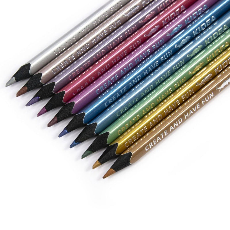 ﻿Set 10 creioane colorate cu culori metalice kidea
