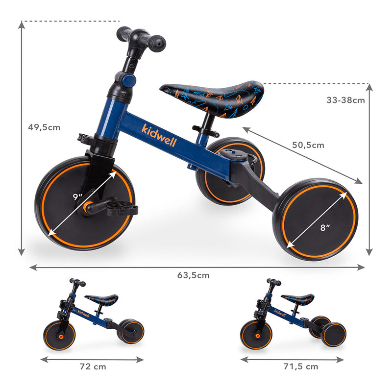 ﻿Tricicleta pliabila transformabila in bicicleta de echilibru fara pedale kidwell 3 in 1 pico plane
