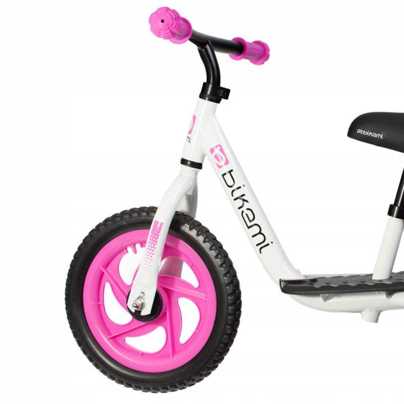 Bicicleta fara pedale copii bikemi alb-roz