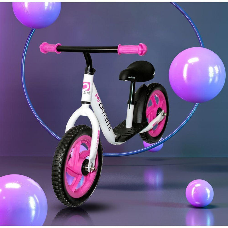 Bicicleta fara pedale copii bikemi alb-roz