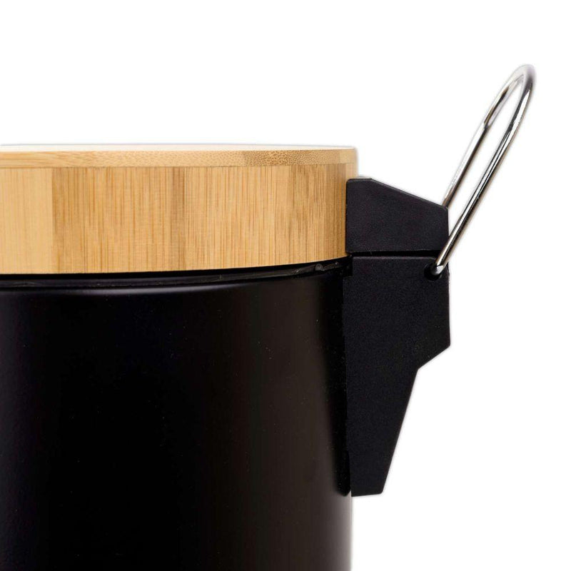 Cos de gunoi cu pedala din metal negru capac bambus 3l