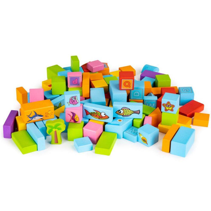 Cuburi blocuri educative din lemn pentru copii ocean 100 piese