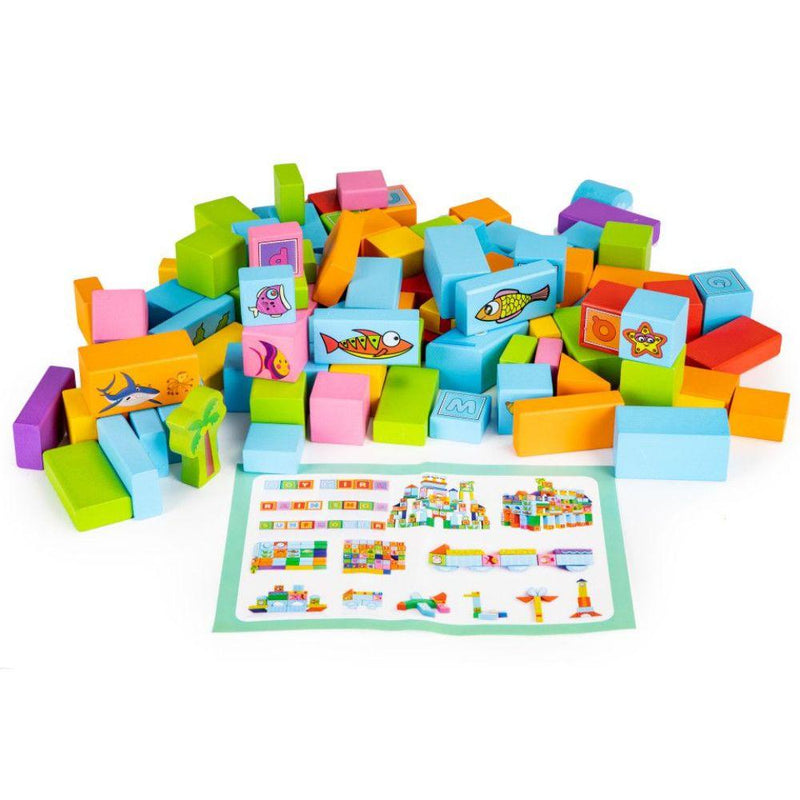 Cuburi blocuri educative din lemn pentru copii ocean 100 piese