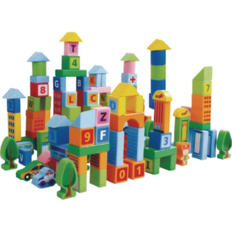 Cuburi blocuri educative din lemn pentru copii oras 100 piese