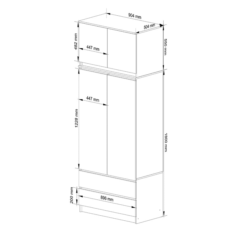 Dulap haine cu extensie cu 4 usi si 2 sertare 90 x 51 x 234 cm alb, antracit lucios