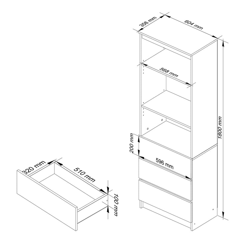 Dulap biblioteca cu 3 rafturi si 3 sertare 60 x 35 x 180 cm alb,antracit