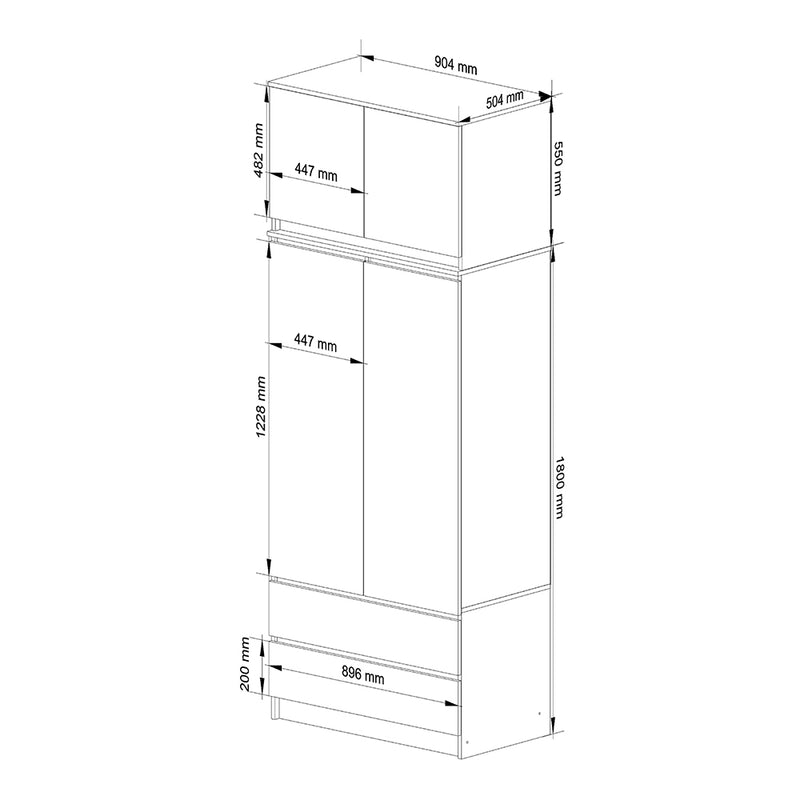 Dulap haine cu extensie cu 4 usi si 2 sertare 90 x 51 x 234 cm alb, alb lucios