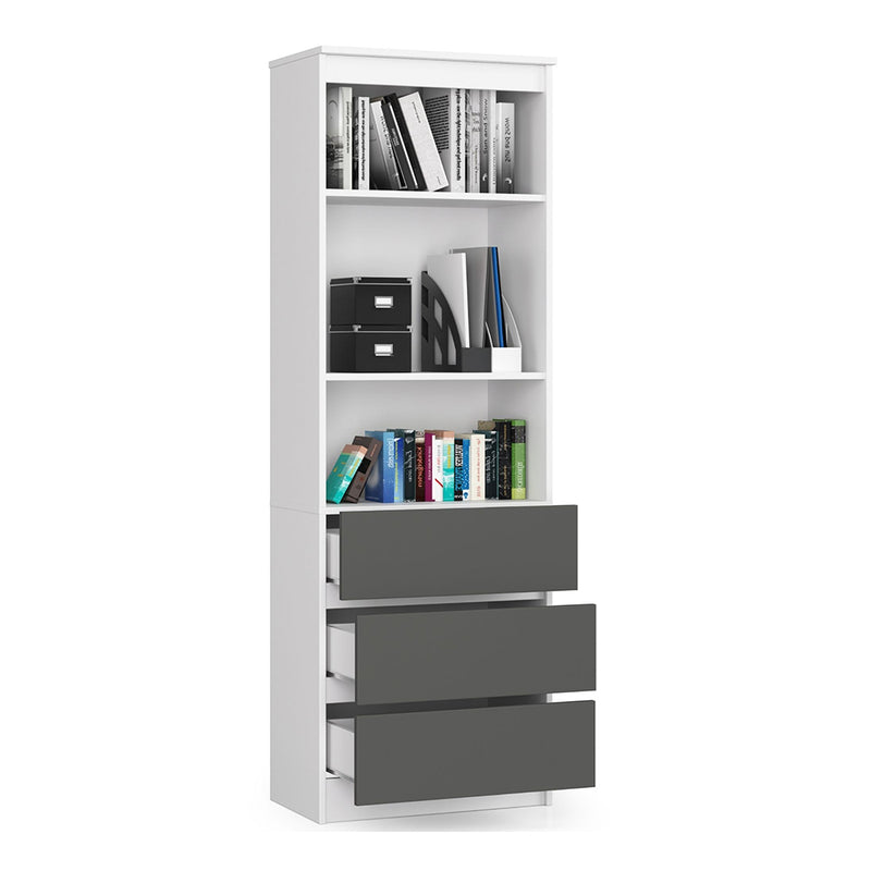 Dulap biblioteca cu 3 rafturi si 3 sertare 60 x 35 x 180 cm alb,antracit