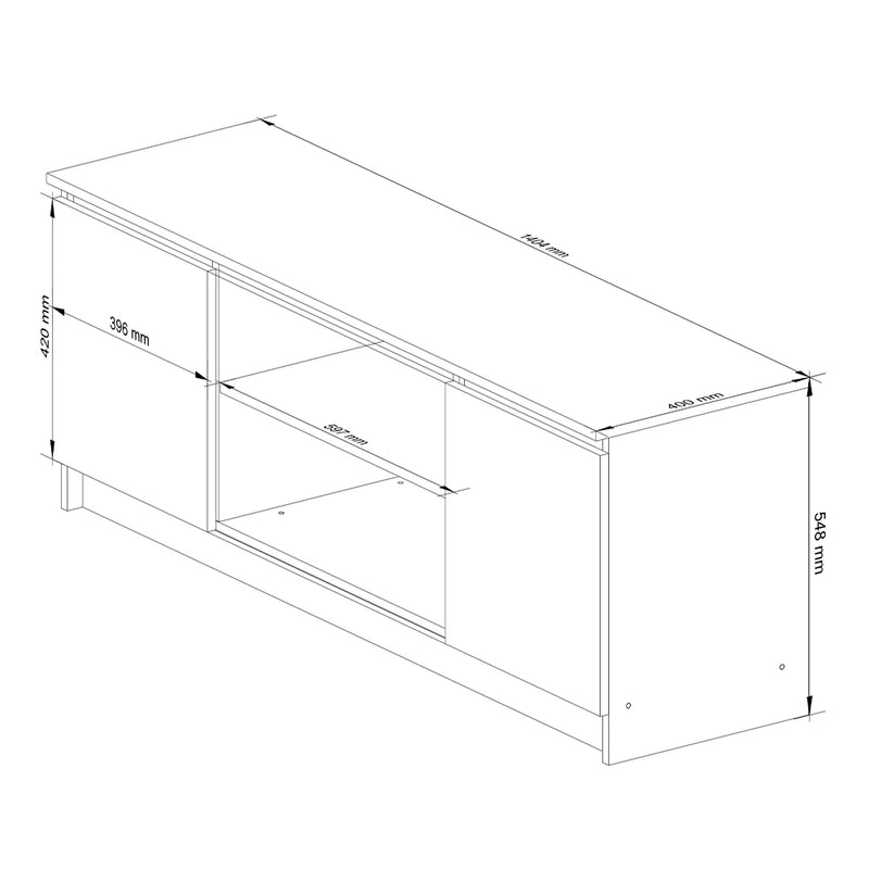 Comoda TV cu 2 usi si 2 rafturi 140 x 40 x 55 cm alb