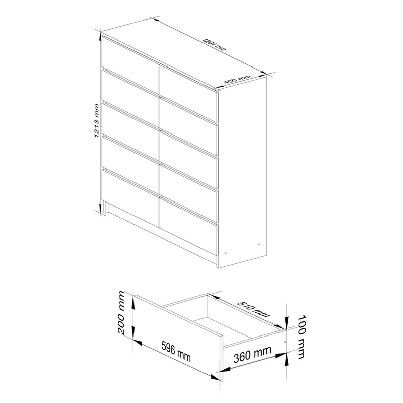 Comoda 10 sertare 120 x 121 x 40 cm alb, antracit