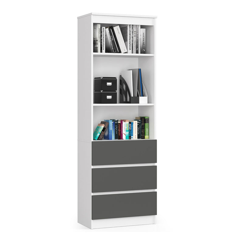 Dulap biblioteca cu 3 rafturi si 3 sertare 60 x 35 x 180 cm alb,antracit