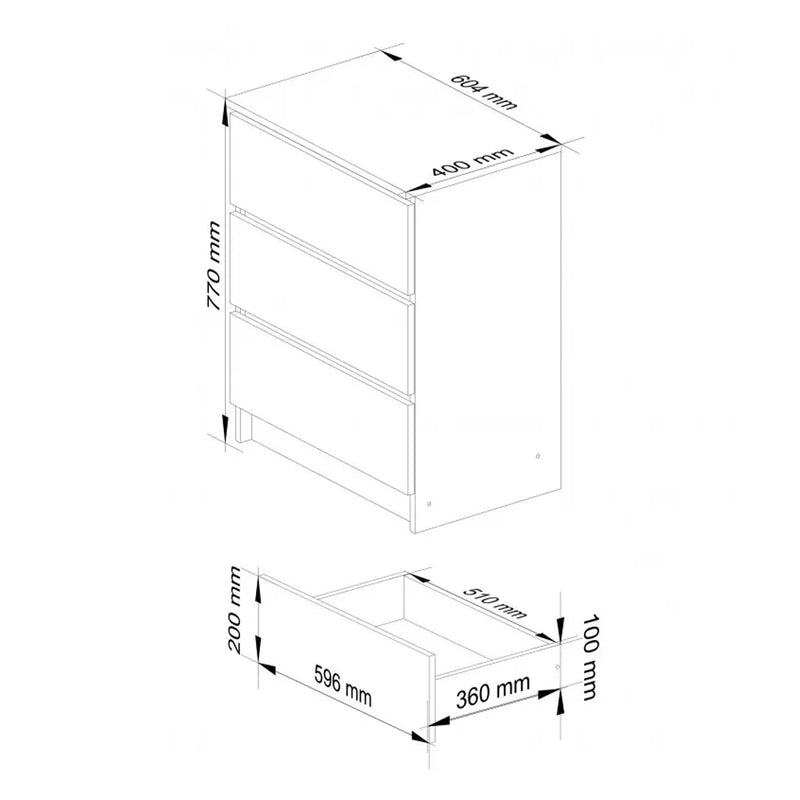 Comoda cu 3 sertare 60 x 40 x 77 cm sonoma, alb