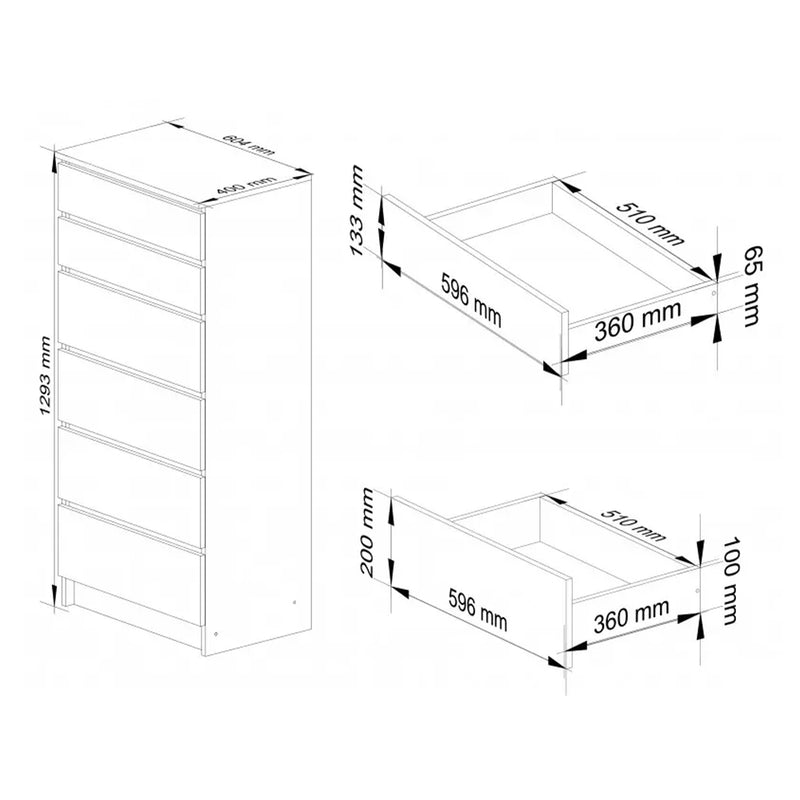 Comoda cu 6 sertare 60 x 40 x 130 cm alb, alb lucios