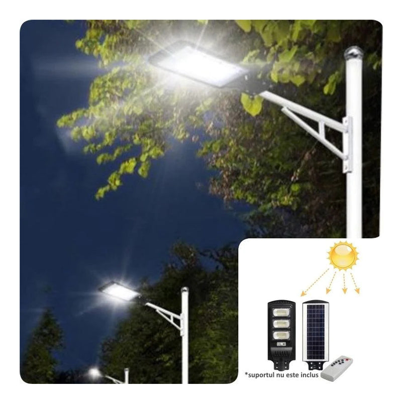 Lampa stradala proiector led cu panou solar si telecomanda ip65 6000k 150w
