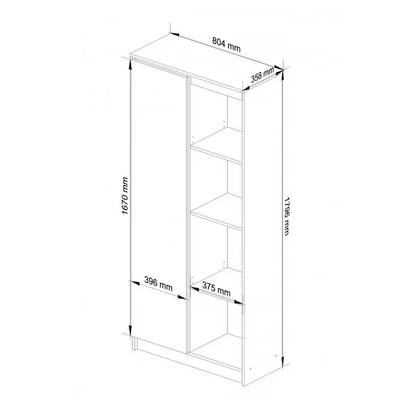 Dulap biblioteca cu 1 usa si 8 rafturi 80 x 35 x 180 cm alb