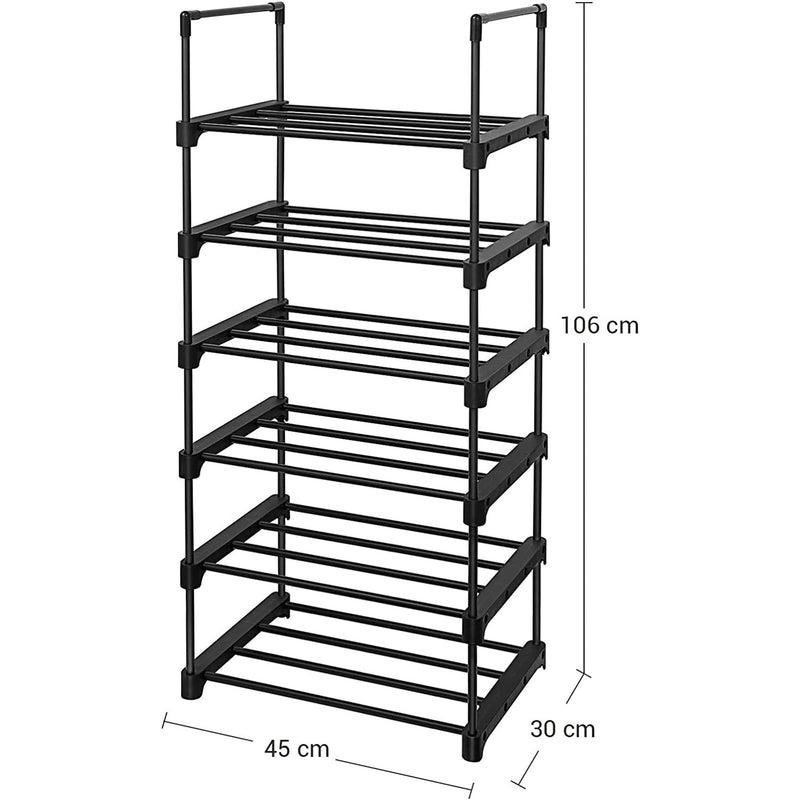 Raft pentru pantofi multifunctional cu 6 polite, 45 x 30 x 106 cm negru