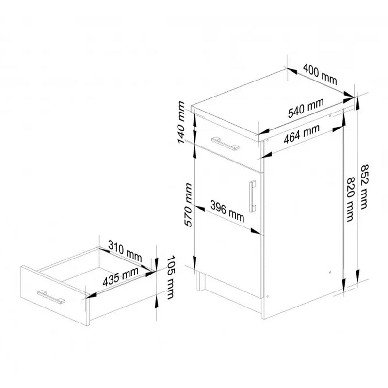Dulap baza de bucatarie cu 1 usa 1 sertar si 2 rafturi 40 x 46 x 82 cm alb, sonoma