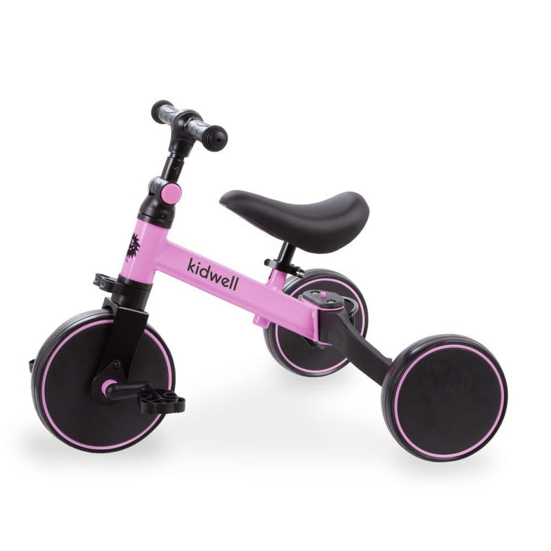 Tricicleta pliabila transformabila in bicicleta de echilibru fara pedale kidwell 3 in 1 pico roz